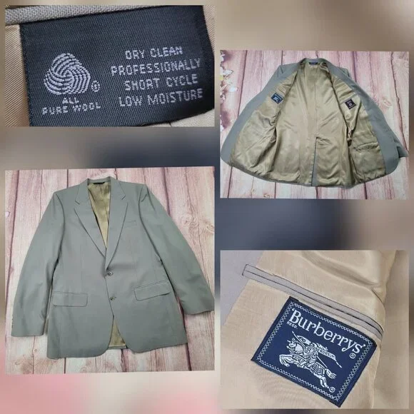 Burberry Men 100% Wool Tweed Tan Herringbone Blazer Jacket Lined - Picture 1 of 16